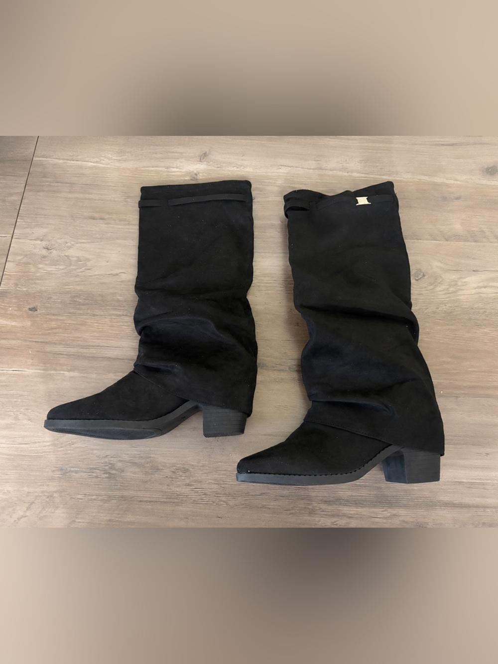 Black Slouchy Mid-Calf Boots Low Heel Size 38 NWOT